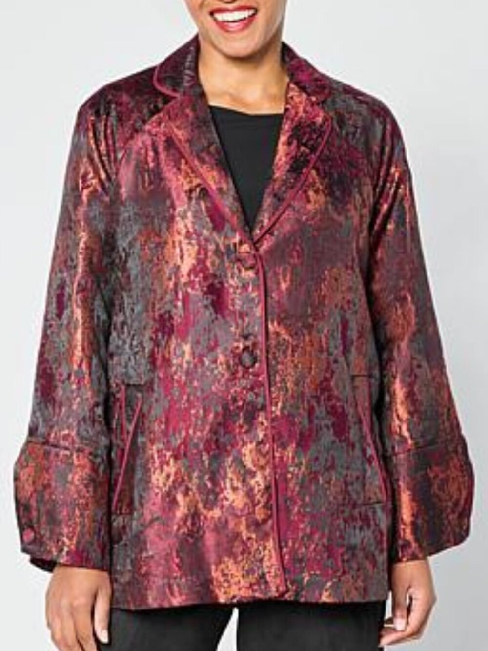 MARLA WYNNE Womens Jacquard Jacket Small Oversize Red Abstract Evening Modern